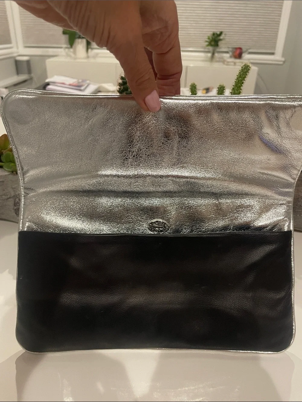 Clara Kasavina Black Leather Evening Clutch Crystal Clasp & Dust Bag - NWOT